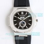 TW Factory Swiss Replica Patek Philippe Nautilus Calendar & Moon Phase Watch Black Face 